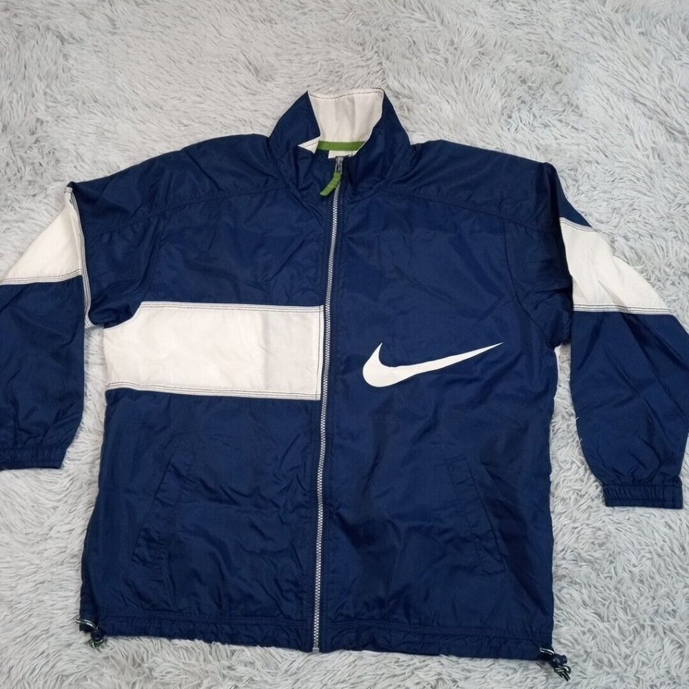 Vintage Nike Mens Jacket Blue XL‎ Windbreaker Pockets Swoosh Athletic Activewear